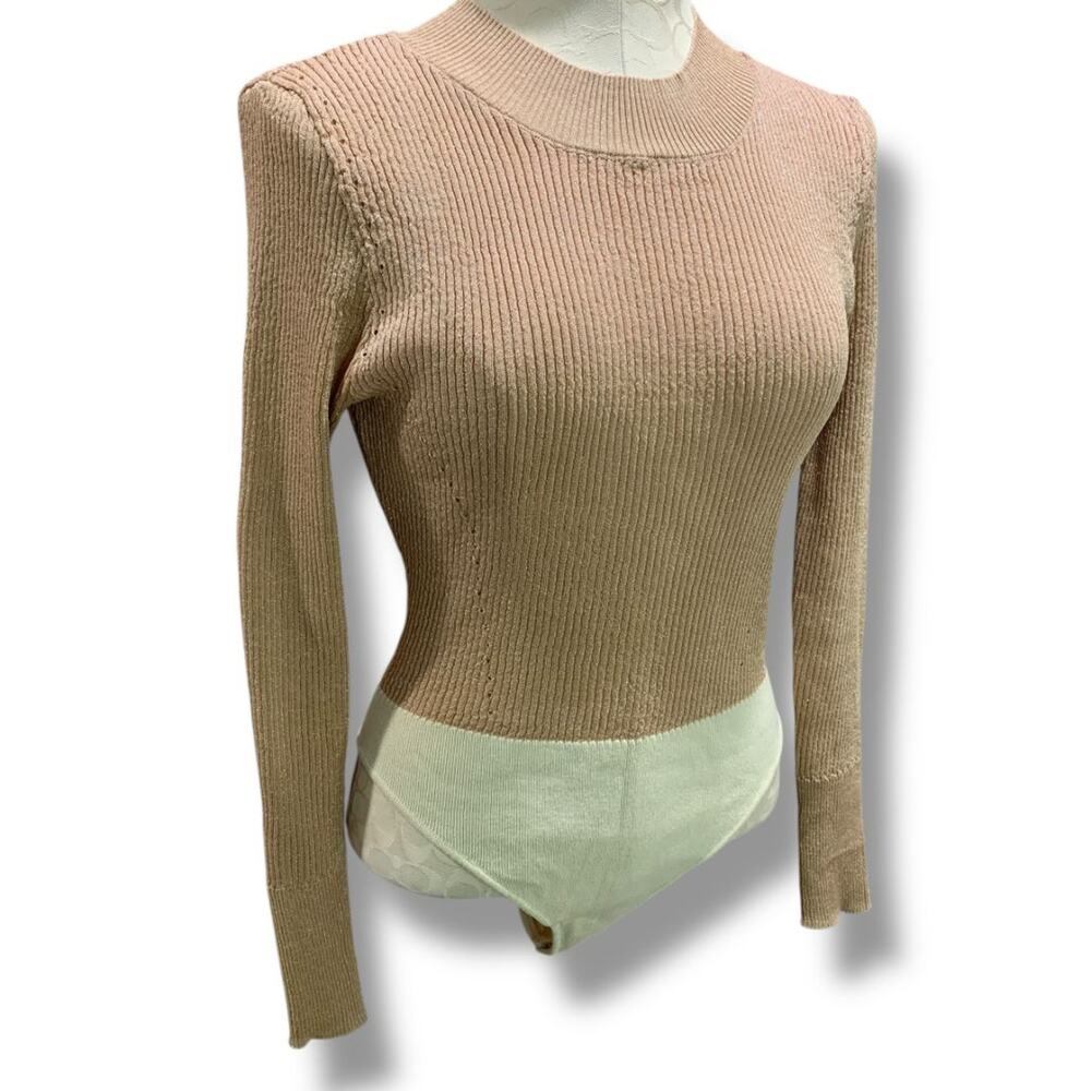 Medium Intimately Free People Bodysuit Womens Sweater Metallic Mockneck